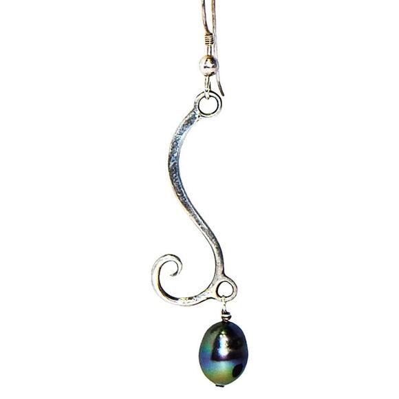 2" Swirled Line Iridescent Black Pearl of the Family Earrings - Picture 2 of 6